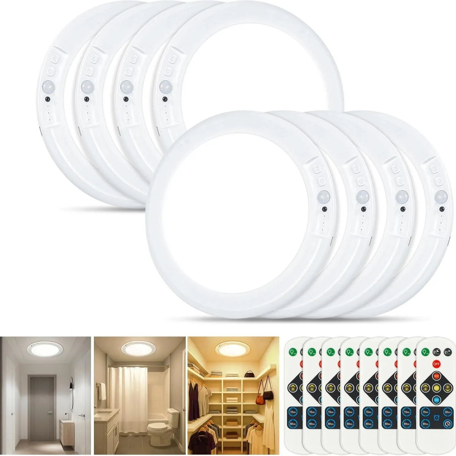 8/4Pack Motion Sensor Ceiling Light with Remote Rechargeable 10000mAh Battery Magnetic Wireless for Closet Shower Stairs Shed Hallway Porch Patio 3000K 4000K 6000K