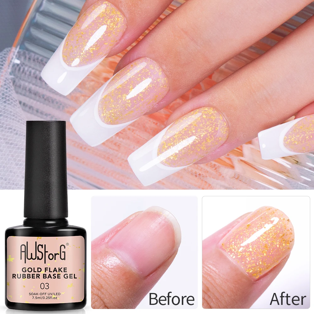 AWStorG 6 unids/set 7,5 ML escamas de oro brillo Base de goma Gel esmalte de uñas de larga duración extensión rápida Gel Nail Art pegamento UV constructor