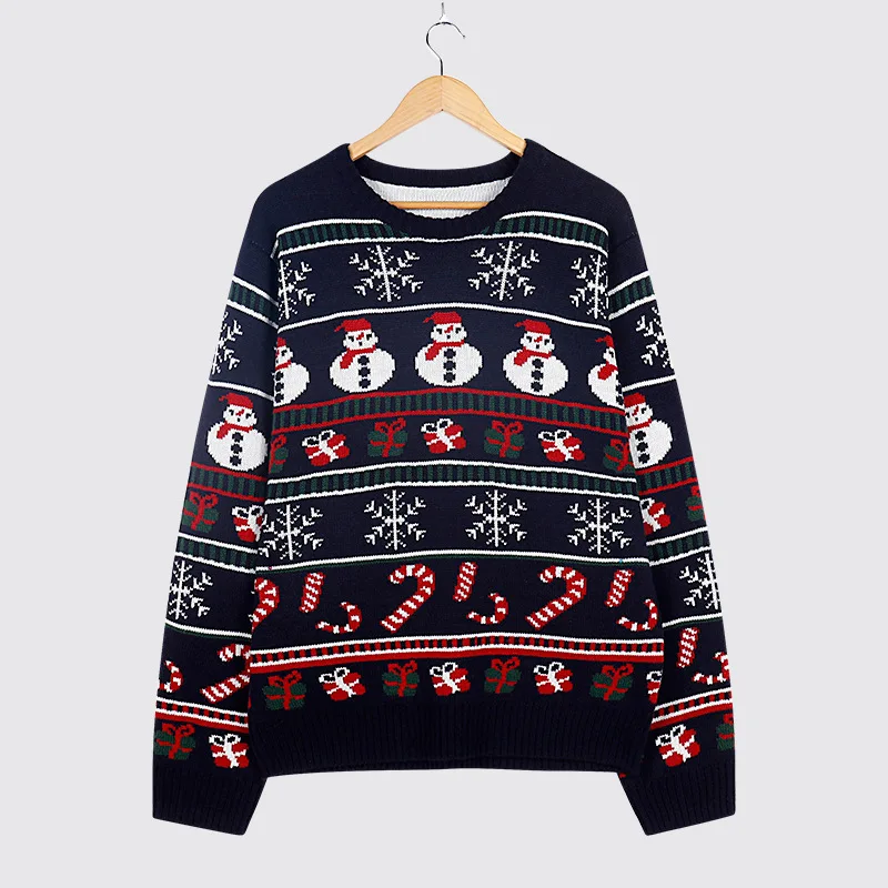 Women's Christmas sweater printed knit sweater comfortable warm sweater Santa Claus Christmas tree moose round neck sweater