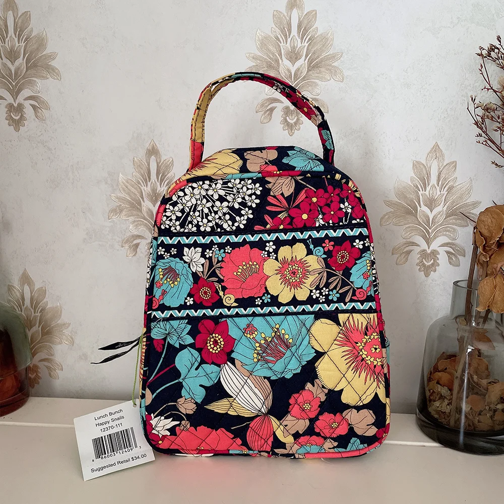 Bolsa de almuerzo con estampado ecológico de algodón puro VB, bolsa de preservación con bolsa de picnic de viaje impermeable en el interior