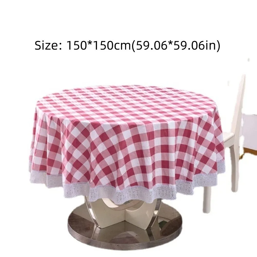 Pastoral Style PVC Tablecloth Printed Design Lace Hem Waterproof Tablecloth Oil Resistant Flower Pattern Round Table Cover