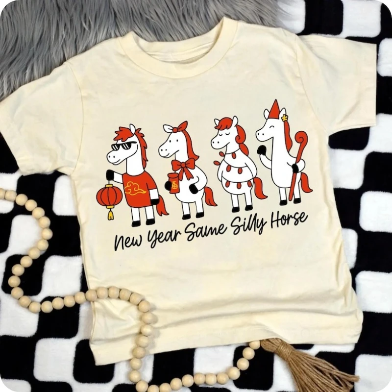 2026 Lunar New Year Silly Horse Dragon Design for Spring Festival Apparel Unique Instant Download Unisex Graphic Tee Shirt