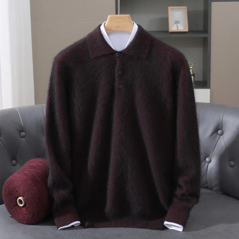 Autumn Winter New Arrival Men's Mink Cashmere Pullover Sweater Polo Collar Velvety Skin‑Friendly Warm Long Sleeve Knit Top