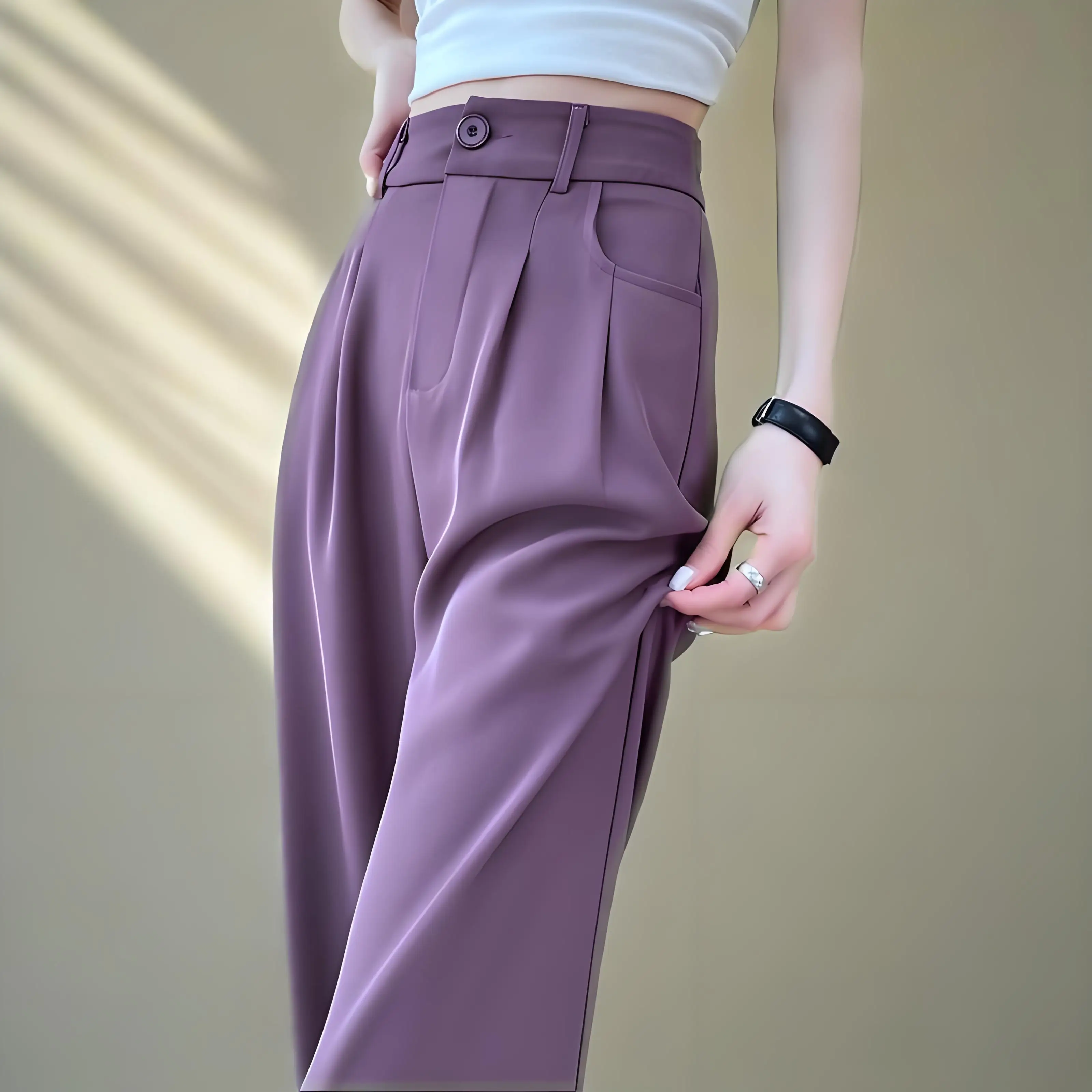 

Новые весенние брюки 2026 года с высокой талией и широкими штанинами для женщин, универсальные повседневные брюки в корейском стиле, прямые брюки-костюмные.