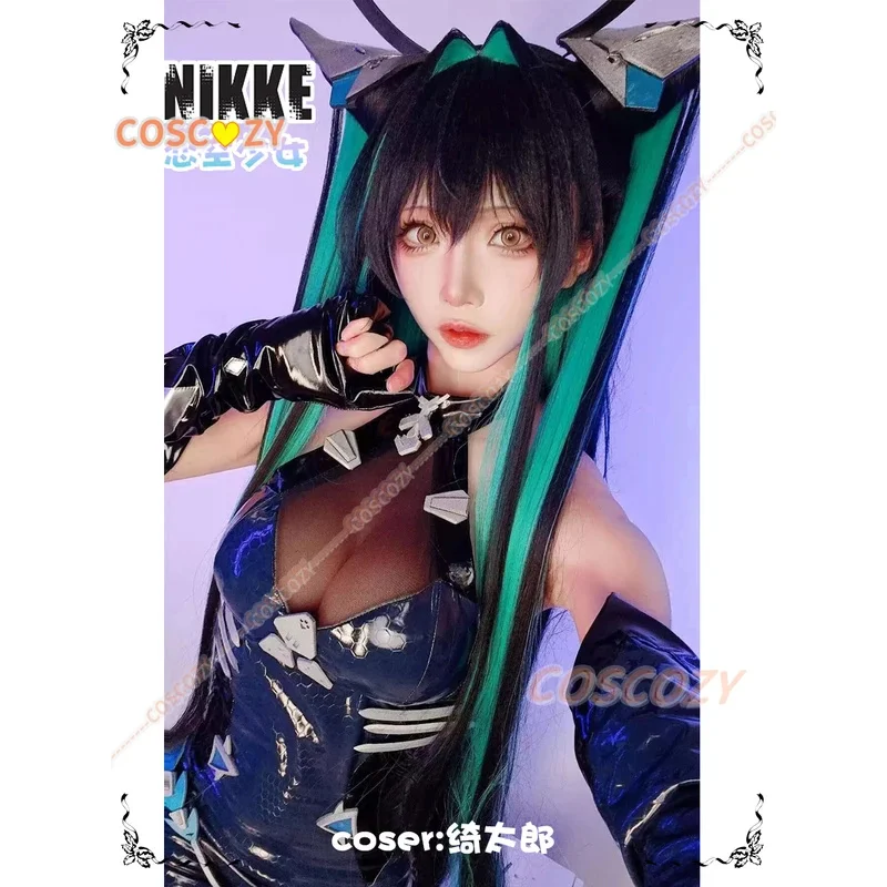 NIKKE آلهة النصر حورية البحر الصغيرة التأثيرية شعر مستعار من جلد البولي يوريثان بذلة قتالية زي الهالوين للنساء فستان الحفلات