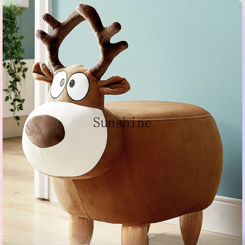 

Solid wood feet children's deer stool household shoe change cartoon small bench