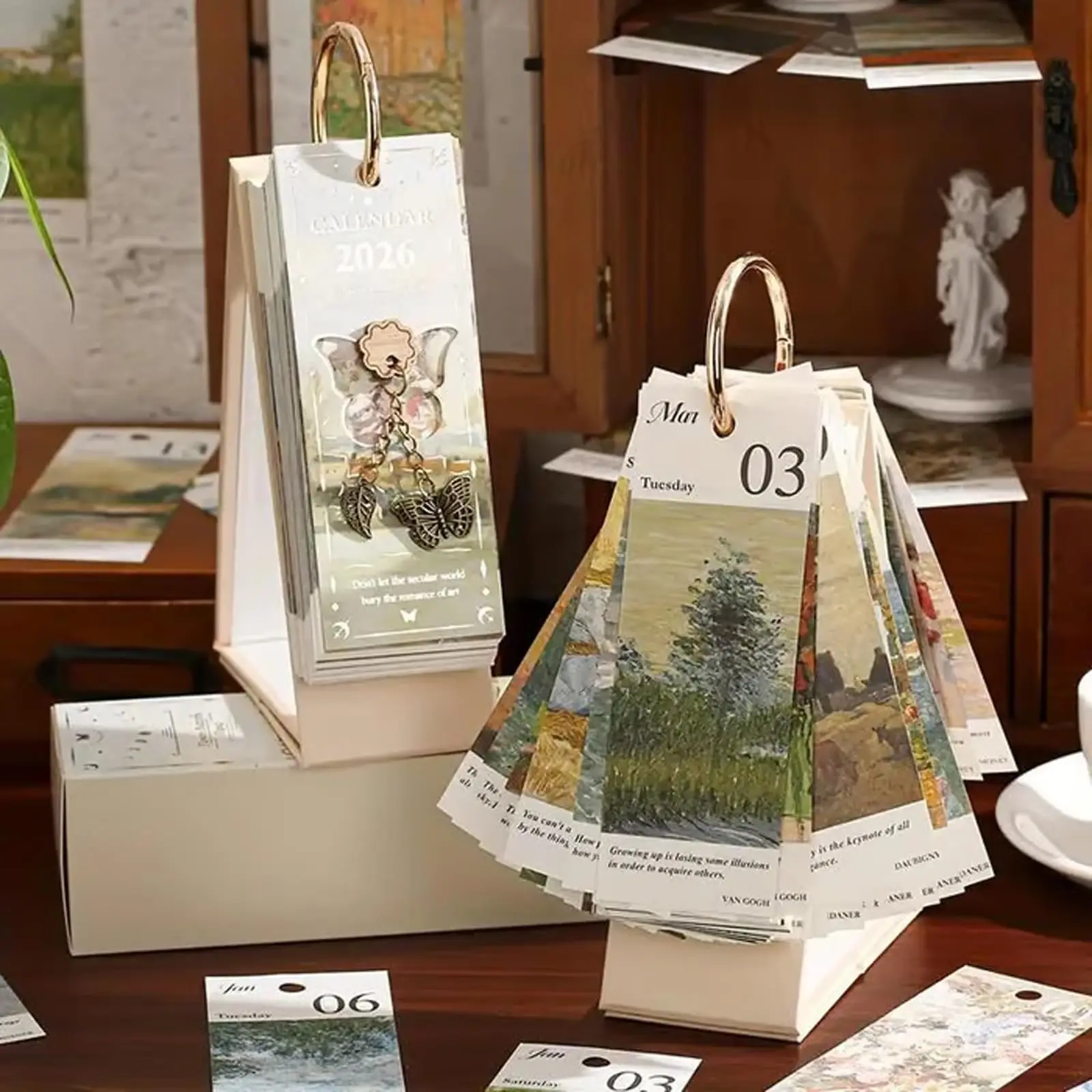 

Vintage Style 2026 Calendar Elegant Desktop Calendar Decoration For Home Creatively Oil Painting Themed Creatively Calendar