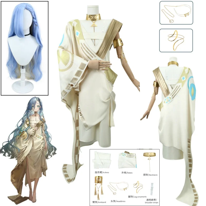 

Game Reverse:1999 Thirty-Seven Cosplay 37 Costume Ancient Egyptian Style Cos Outfit Gold Accessories Printed Shawl Wig Set