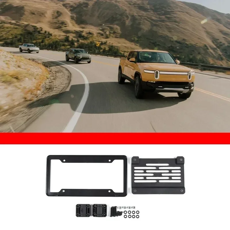 

ABS Black Car License Plate Bracket Front Tow Hooks Frame For Rivian R1T R1S 2022-2025 Car Accessories
