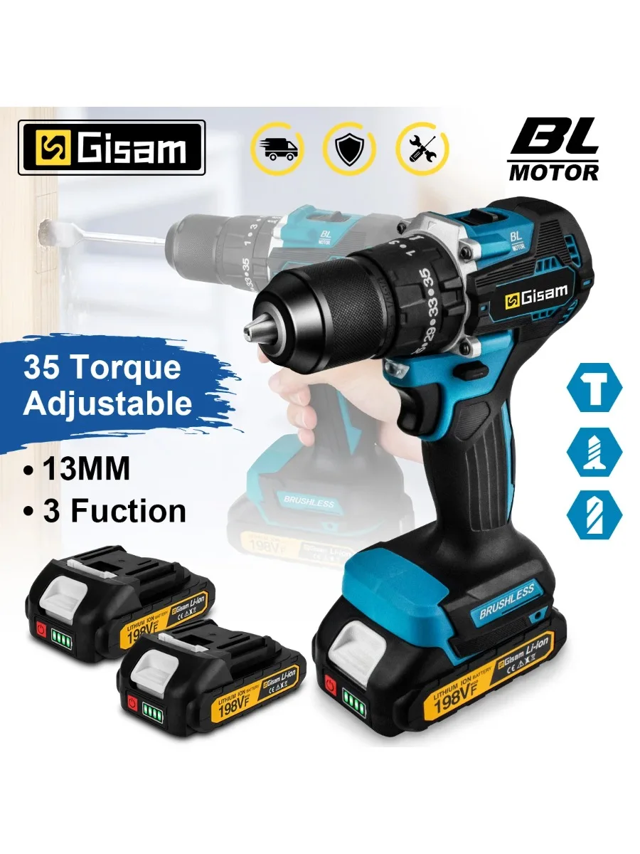 GIsam 13mm elektrische boor borstelloze slagschroevendraaier Dual Speed 35 + 3 koppel draadloos elektrisch gereedschap voor Makita 18V batterij pinnen - afbeelding 2