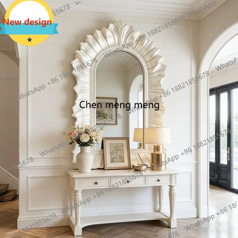 B567 European retro carved makeup mirror wall-mounted living room bedroom dressing mirror decorative mirror