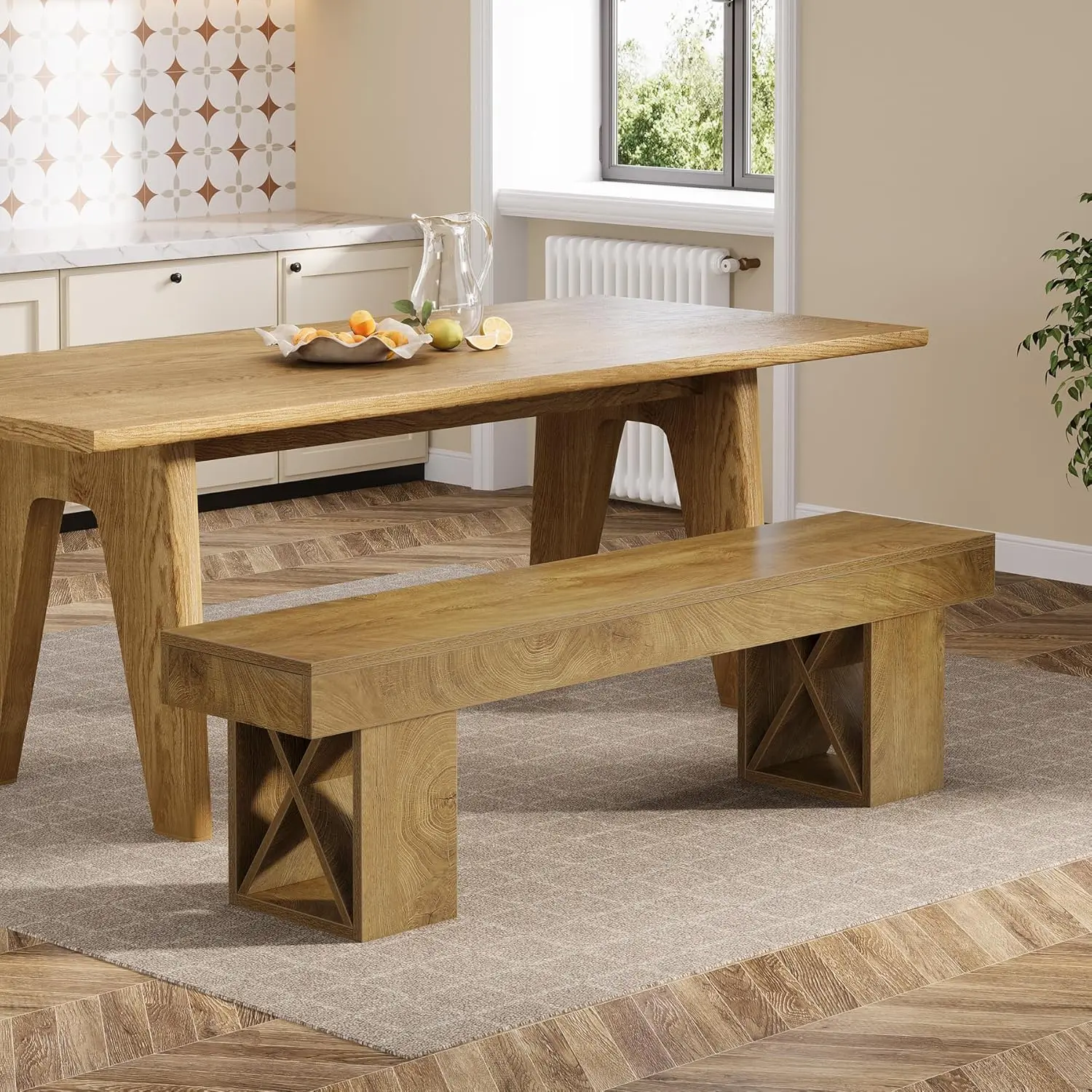 

Длинная обеденная скамья 55 дюймов, деревянная скамья в стиле фермерского дома для прихожей, табурет для конца кровати в столовой, спальне