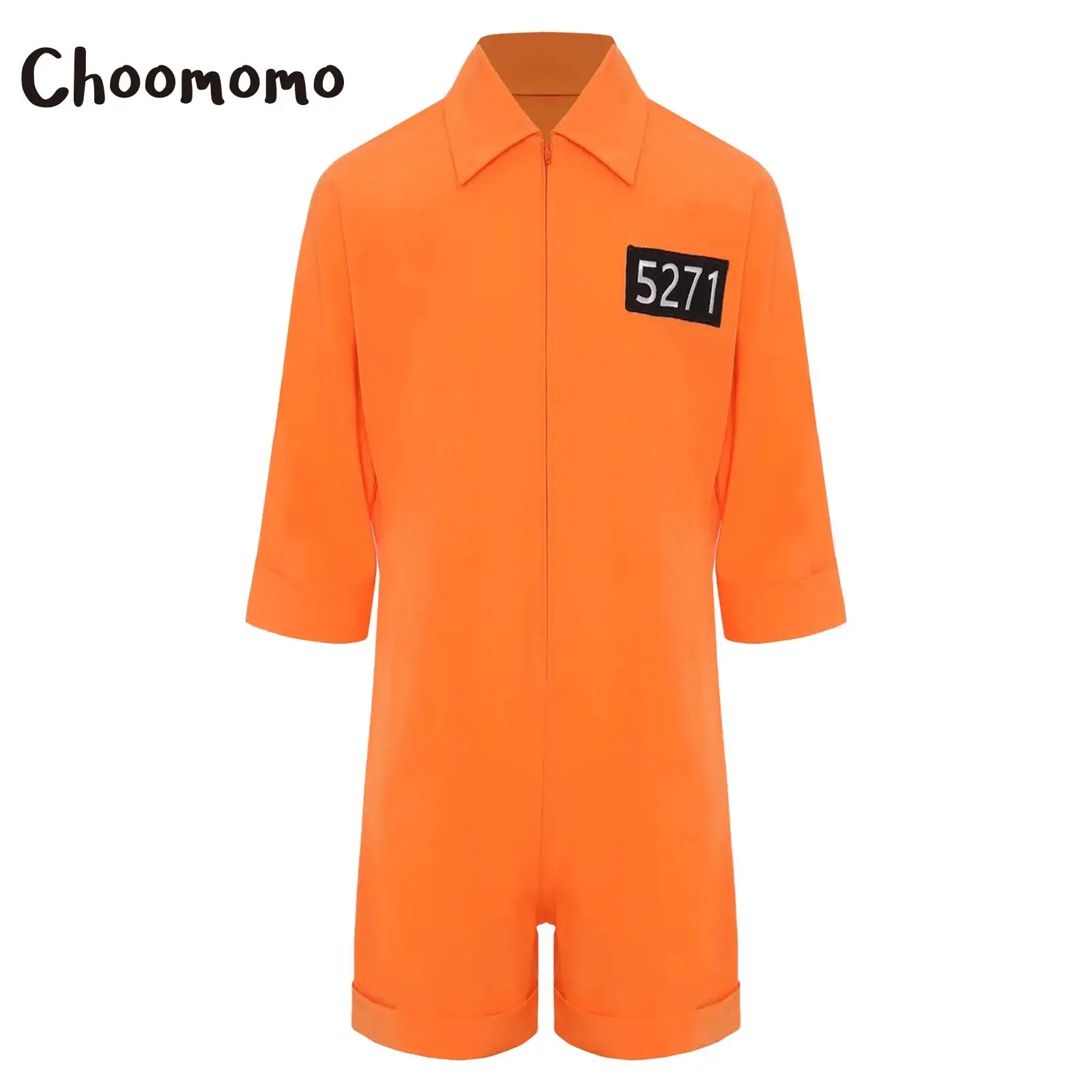 

Kids Girls Prisoner Costume Halloween Cosplay Bodysuit Half Sleeve Lapel Collar Number Print Jumpsuit Leotard Carnival Dress Up