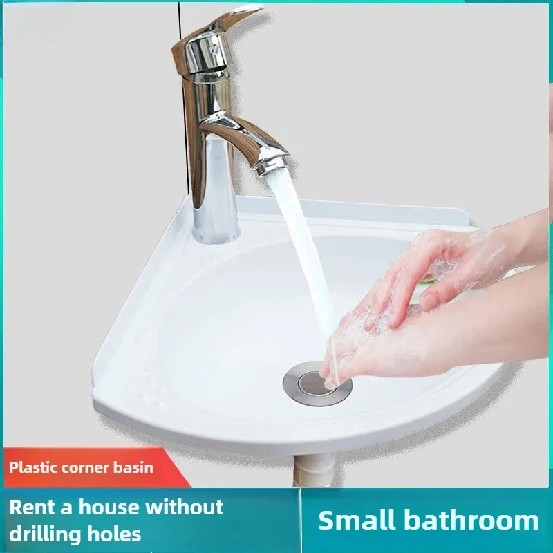 Superior Sink Non-punching Rental House Plastic Simple Bathroom Triangular Corner Fan Wall-mounted Basin Bathroom Fixture Single