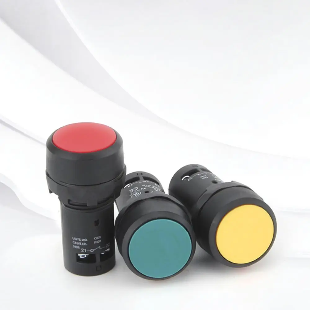 EB2F Industrial 22mm Push Button Switch Self Reset Flat Head With LED Indicator Light Momentary Electrical Component