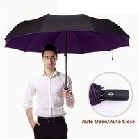Solid Color Windproof Double-layer Umbrella Fully Automatic Umbrella Large Size Rain and Rain Dual-use Business Folding Umbrella