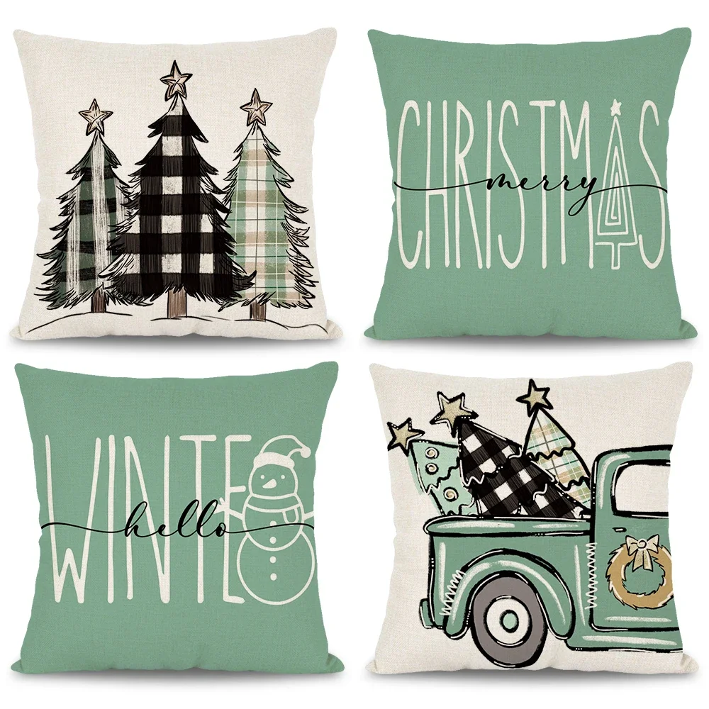 

1 шт., зимняя зеленая рождественская наволочка, ручная роспись, клетчатый чехол для грузовика, рождественской елки, чехол для дивана, домашний декор в фермерском доме