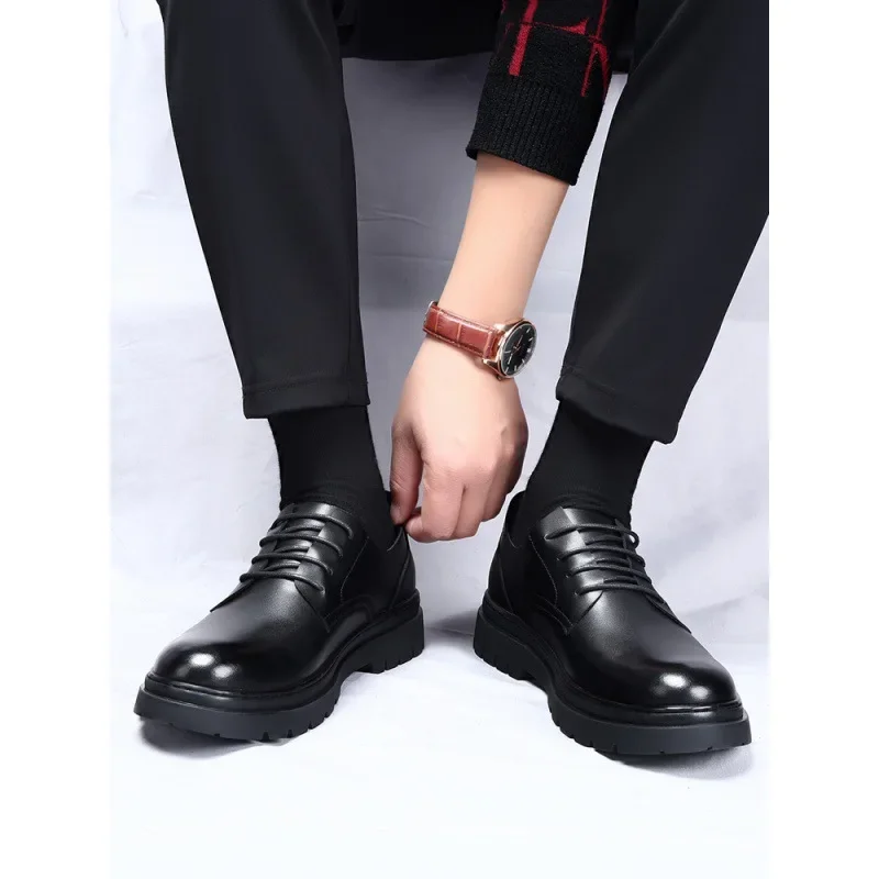 Leather Shoes Men's British-Style Youth Student Thick-Soled Height Increasing Suit Leisure Commute Dress Party Men's Shoes