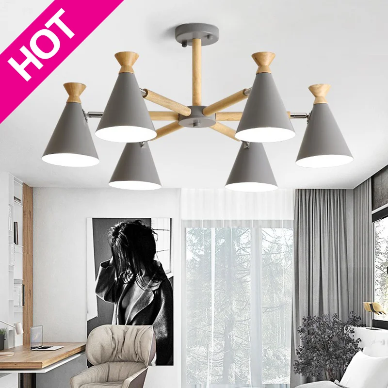 

LED Scandinavian Nordic Wood Pendant Lamp for Bedroom Living Room Kitchen Indoor Home Decor Iron Sconces Ceiling Hanging Lights