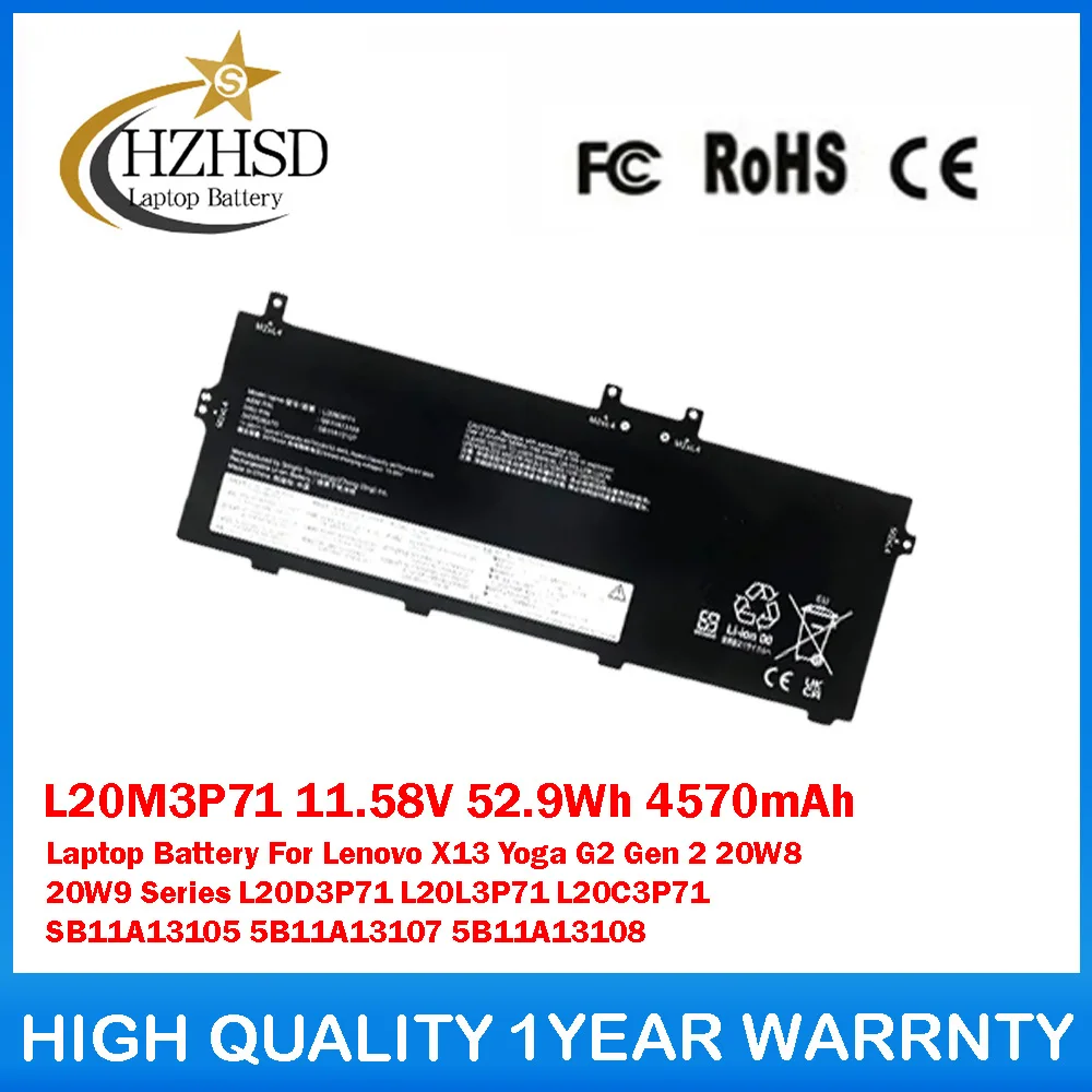 

L20M3P71 11,58 В 52,9 Втч 4570 мАч Аккумулятор для ноутбука Lenovo X13 Yoga G2 Gen 2 20W8 20W9 ​ ​ L20D3P71 L20L3P71 L20C3P71 SB11A13105