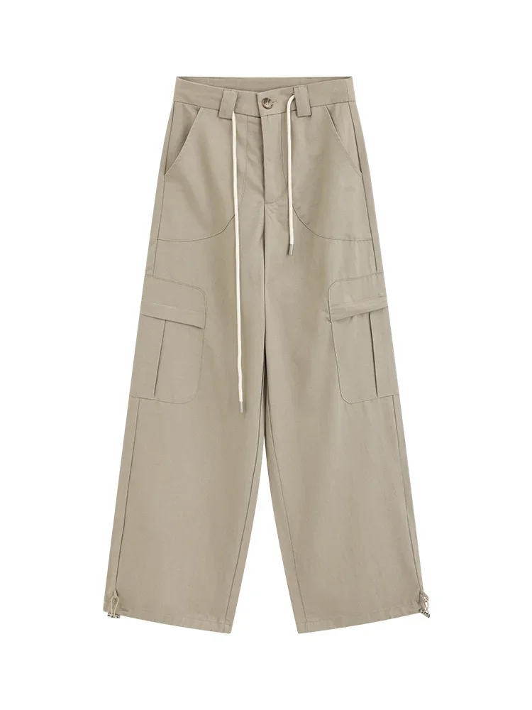 High Waist Cargo Pants Women Streetwear Loose Fit Wide Leg Trousers Drawstring Multi Pockets Casual Straight Leg Long Pants