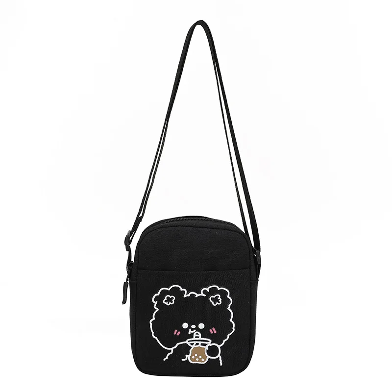 Small Women Canvas Shoulder Bags Korean Cartoon Print Fashion Bear Rabbit Mini Cloth Handbags Phone Crossbody Bag for Cute Girl