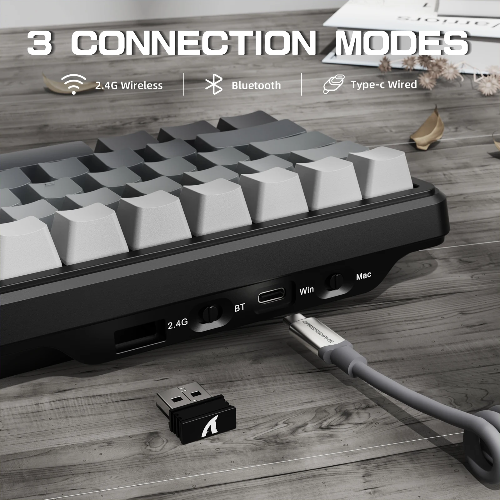ATTACK SHARK X66 60% Teclado mecânico sem fio para jogos com botão, teclado personalizado permutável a quente com junta de 3 modos e cabo enrolado
