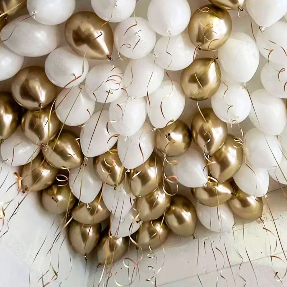 40Pcs White Chrome Gold Balloons 10Inch Champagne Rose Gold White Latex Balloons for Birthday Baby Shower Wedding Party Decor
