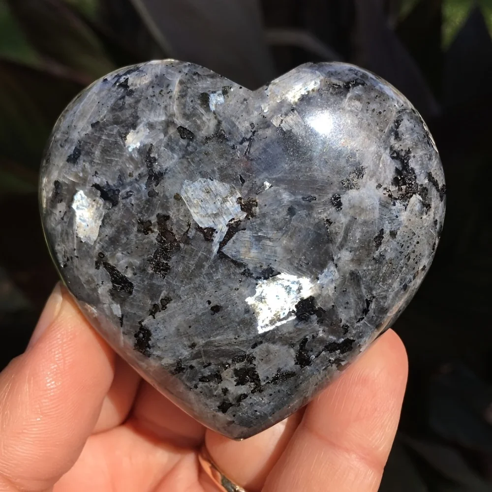 1pc High Quality Larvikite Crystal Hearts/Larva Palm Stone/ Flash Stone Quartz Crystal Moon -Unique Home Decoration Accessory