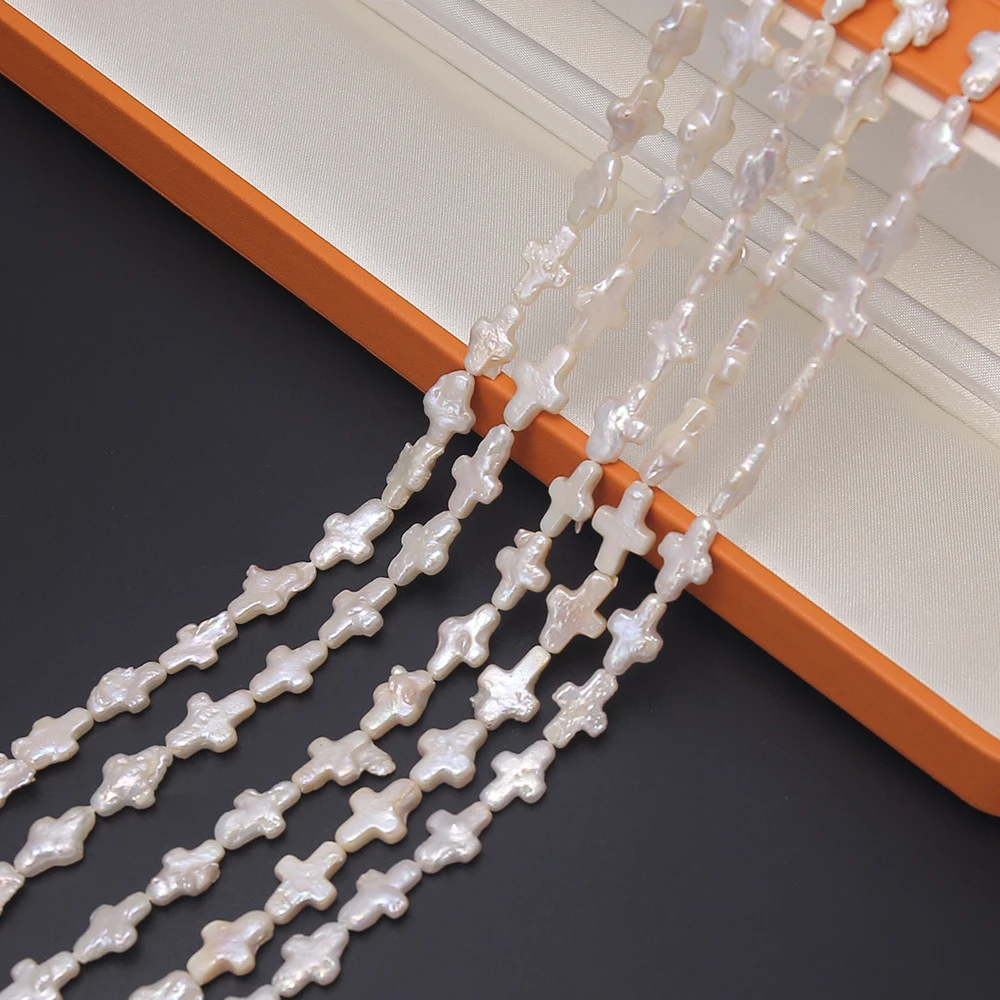 

Diameter 13mm Cross-Shaped Natural Freshwater Pearls White Baroque Loose Beads DIY Necklace Earrings Bracelet Bag Charms Gift