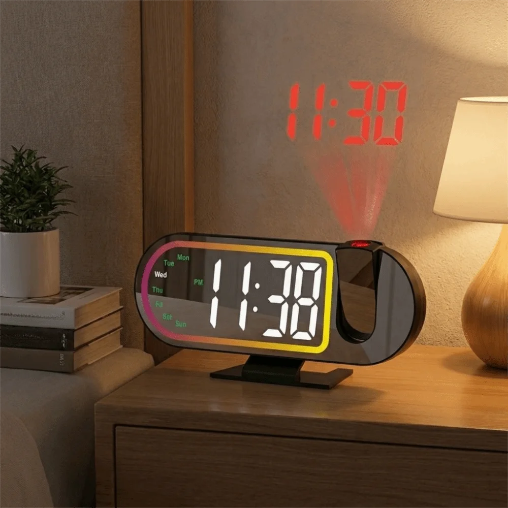 Large Screen Projection Alarm Clock Colorful Projection RGB Mood Light LED Projection Clock Intelligent Electronic Temperature