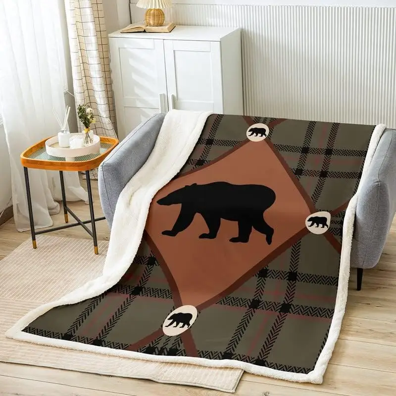 Cute Bear Fleece Throw Blanket Kids Wild Animal Plush Blanket for Bed Sofa Couch Rustic Cabin Country Sherpa Blanket