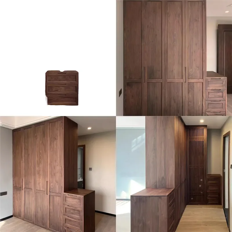 for North American Black Walnut Wardrobe Modern Simple Solid Wood Bedroom Corner Walk-in Cloakroom Factory Order
