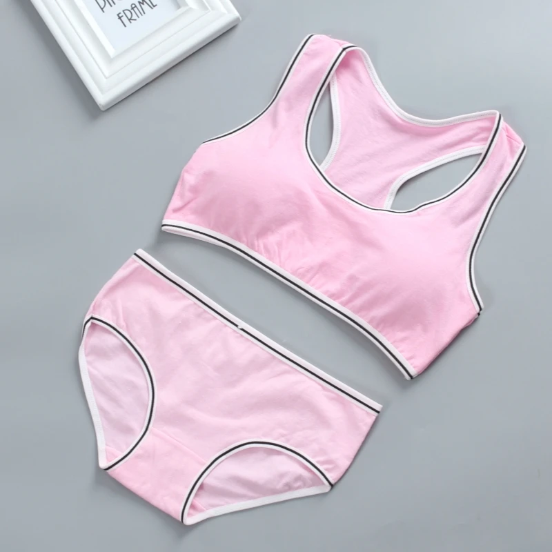 Girls Training Bras Panties Kids Cotton Underwear Sets Teens Vest Underpants Wireless Solid color Bow knot Sports Brassiere