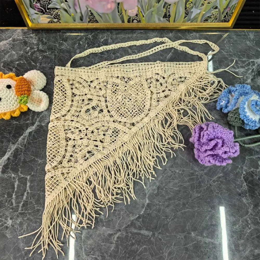 

Bohemian Knitted Fringed Flap Hollowing Out Ethnic Style Tassel Waistbelt Multifunctional Hand-knitted Triangle Back Flap