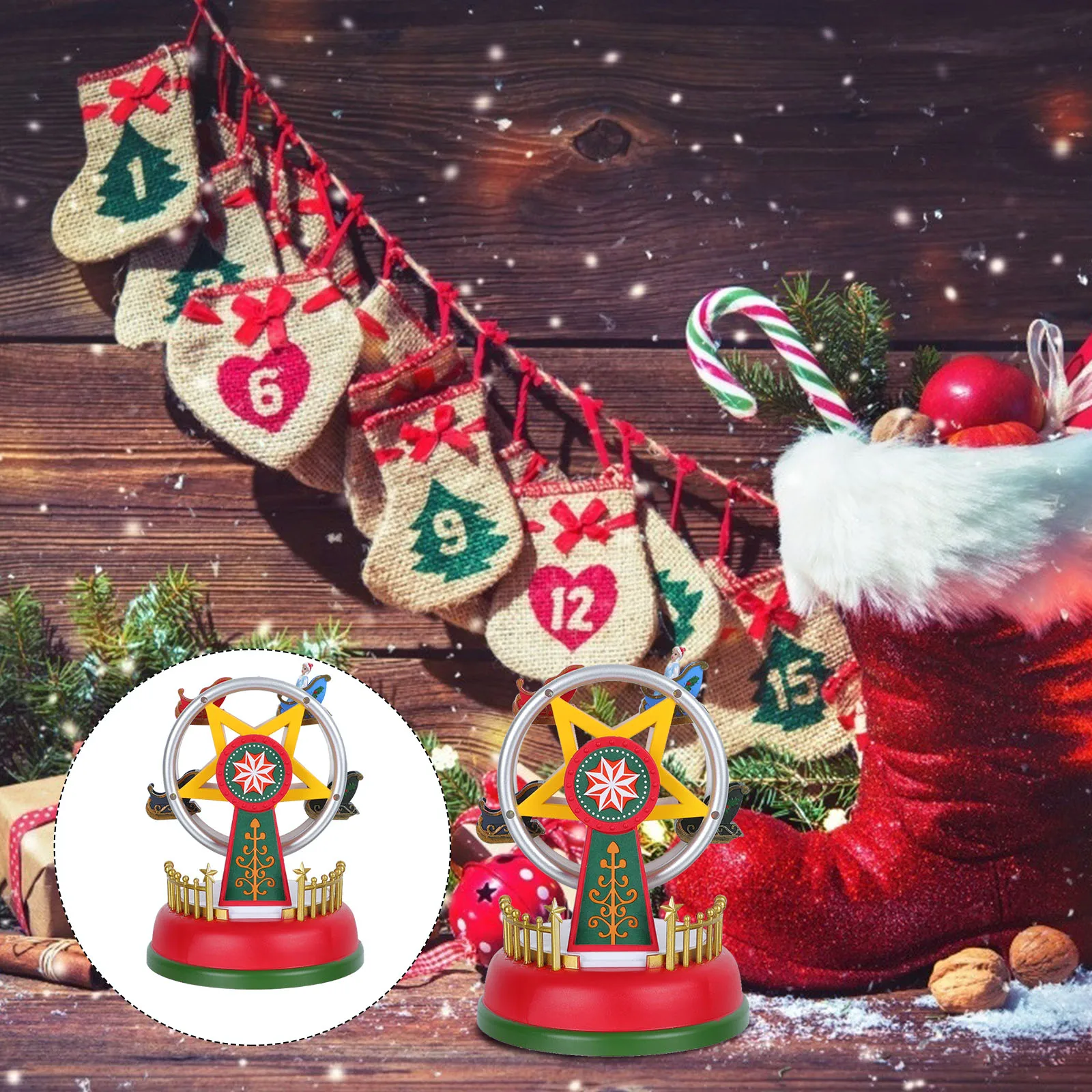 

1Pcs Ferris Wheel Music Box Premium Plastic Desktop Decor Glowing Christmas Gift for Family Friends Melody Box Xmas Ornament