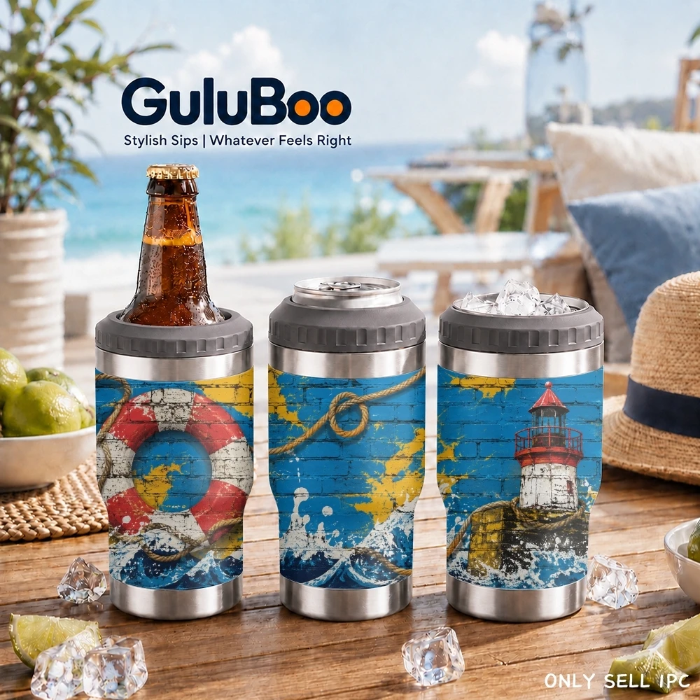 Lighthouse Graffiti Painting Vacuum Flasks 4-in-1 Versatile Cooler: One Cup, Total Freedom from Brews to Beer