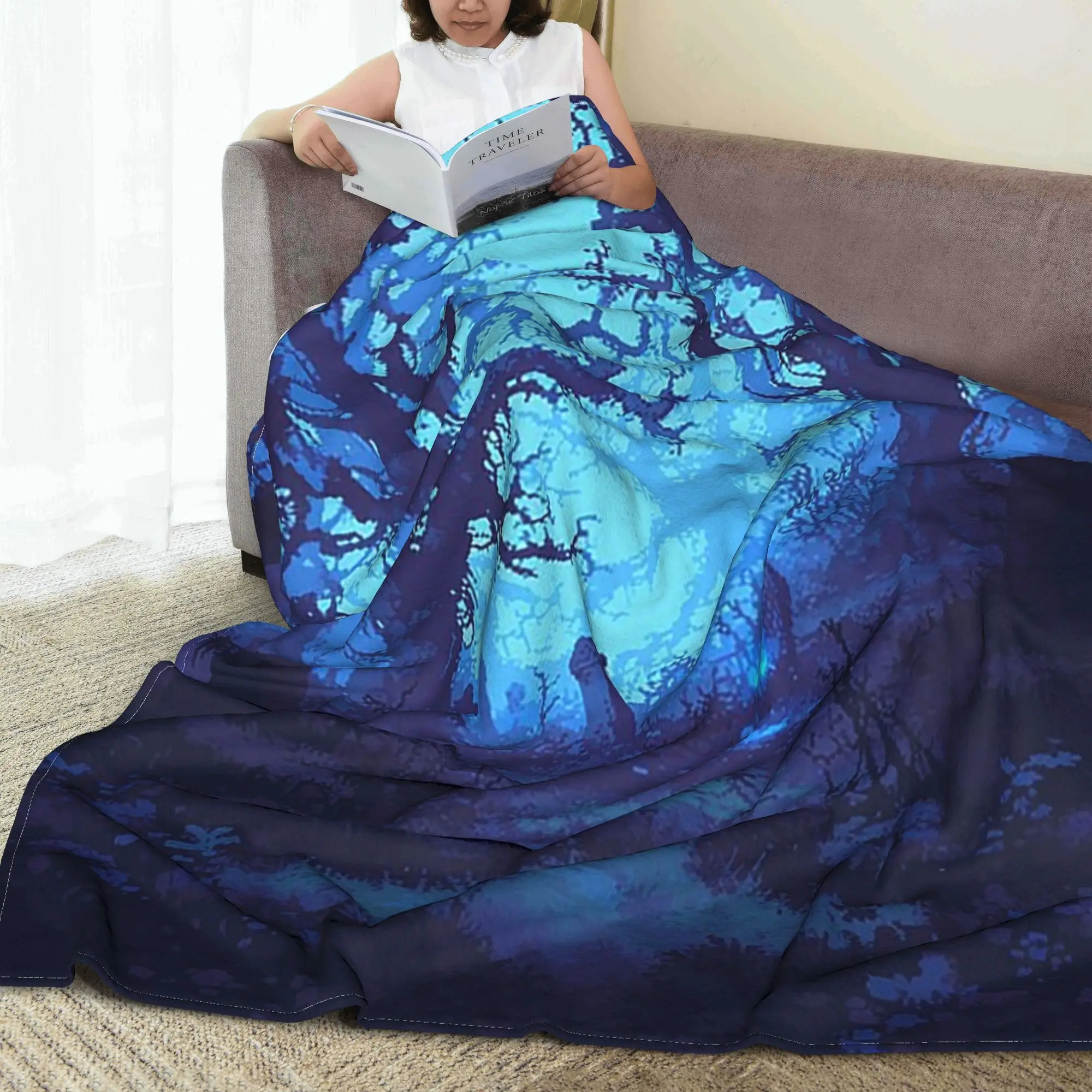 Haunted Halloween Forest Scene Blanket Portable Flannel Sofa Throw Blanket for Home Bedroom Outdoor Throws Bedspread Quilt