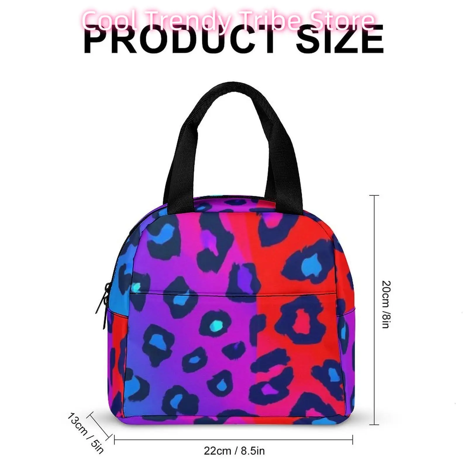 Men's Large Capacity Lunch Bag Heat Preservation Portable Meal Bag Trippy Red Pink Purple Blue Cheetah Leopard Print
