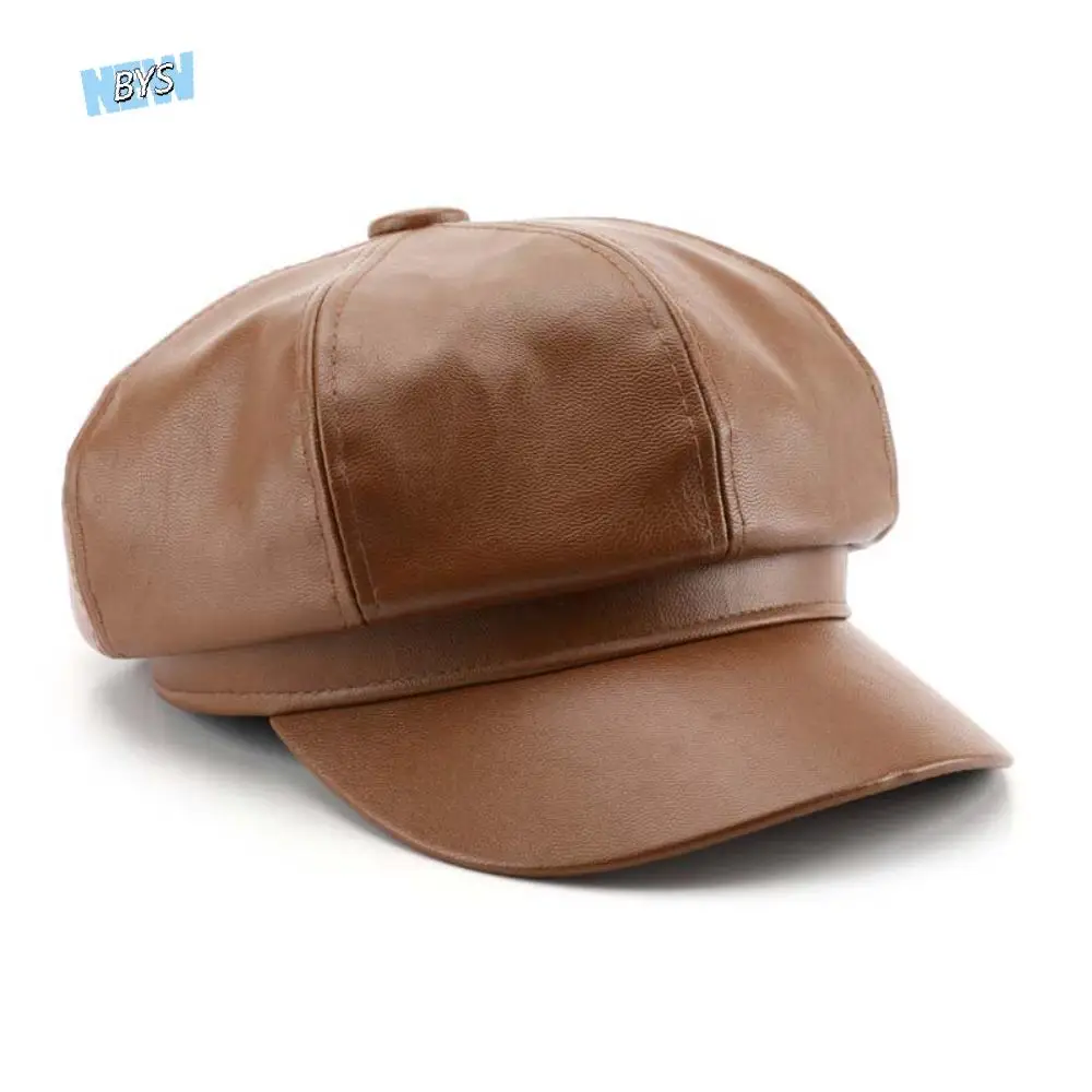 

Solid Color Vintage PU Beret Cap British Retro Korean Leather Painter Hat Versatile Fashion Unisex Plain Hat Autumn and Winter