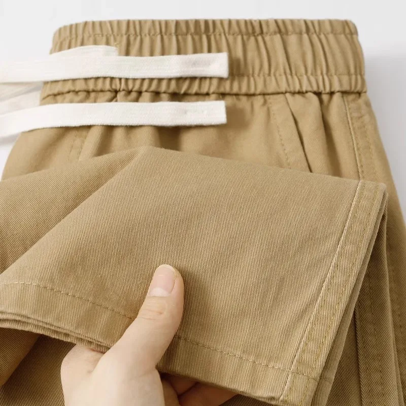 

Американские повседневные брюки цвета хаки из чистого хлопка, рабочие, с эластичным поясом, плотные, свободного кроя, универсальные, струящиеся, спортивные, прямые штаны