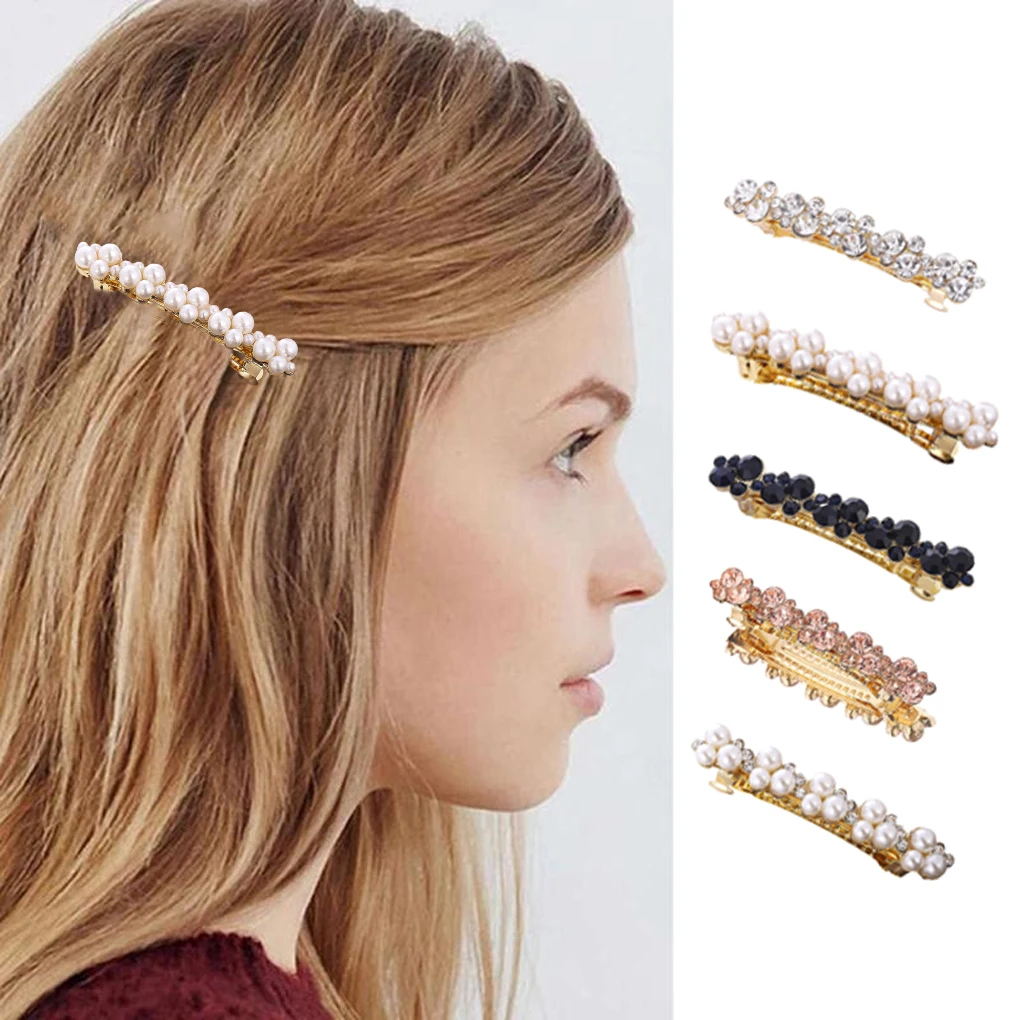 Elegant Pearl Spring Hair Clips Pin For Women Kid Exquisite Barrettes To Style And Hair Accessories E8407White Diamonds