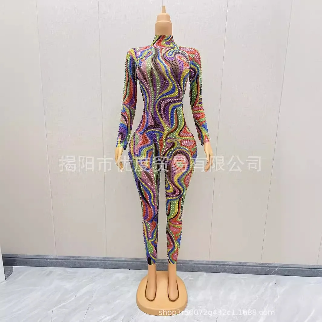 Colored Stripes Skinny Glam Mesh Rhinestones Birthday Dress Cocktail Dance Party Night Glazed Conjoined Vestidos Luxo Para Festa