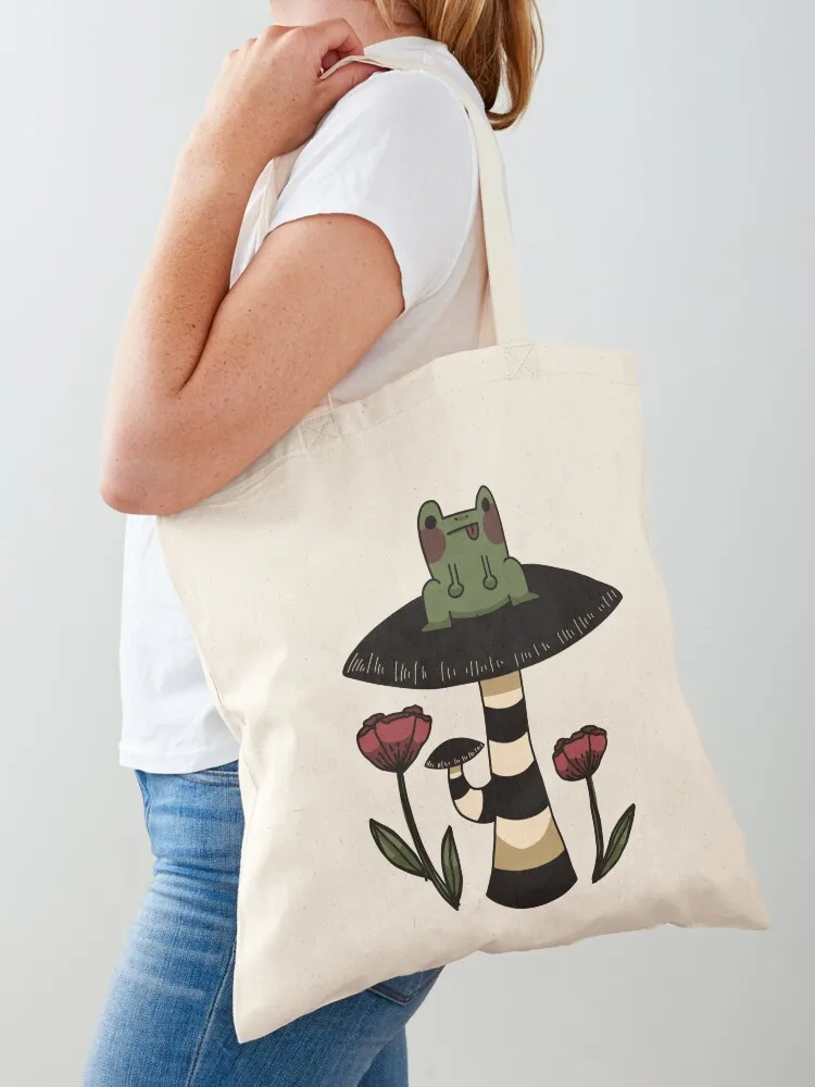 

A frog on a mushroom Tote Bag Woman shopper bag bag for beach bags woman 2025 foldable reusable