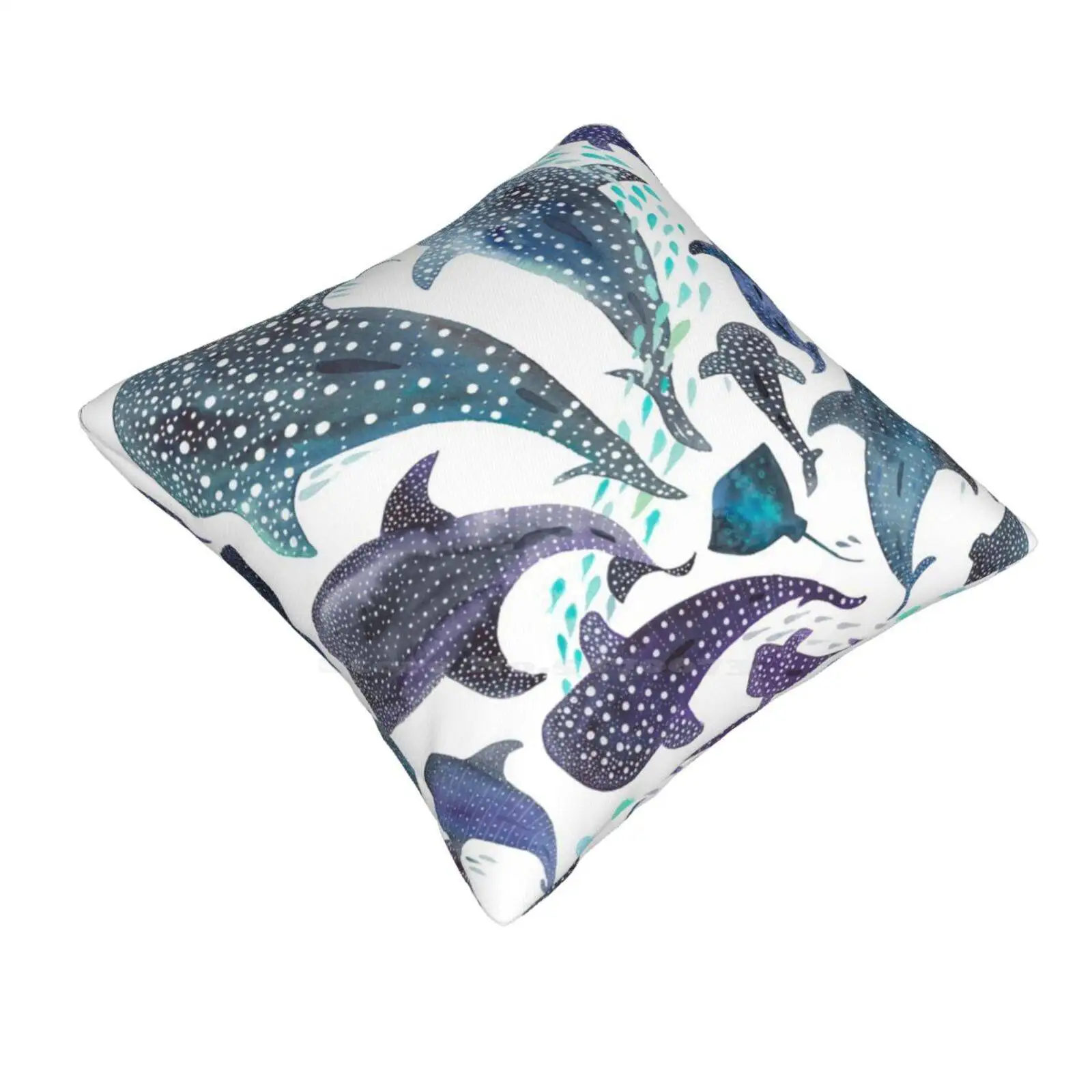 Whale Shark , Ray & Sea Creature Play Print Throw Cushion Pillow Cover Watercolor Whale Shark Stingray Jellyfish Under The Sea