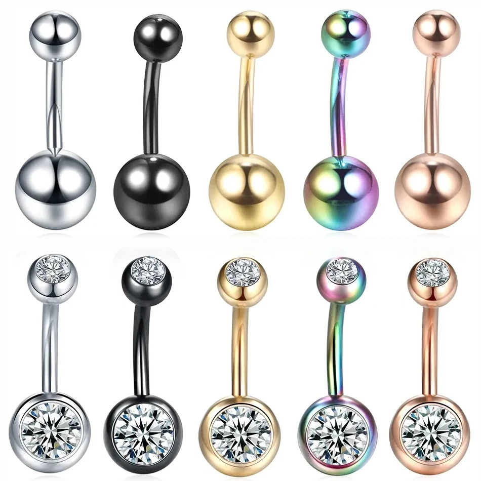 10Pcs/lot Stainless Steel Belly Piercing Ring Double Round Crystal Belly Button Rings Navel Ring for Women Body Piercing Jewelry