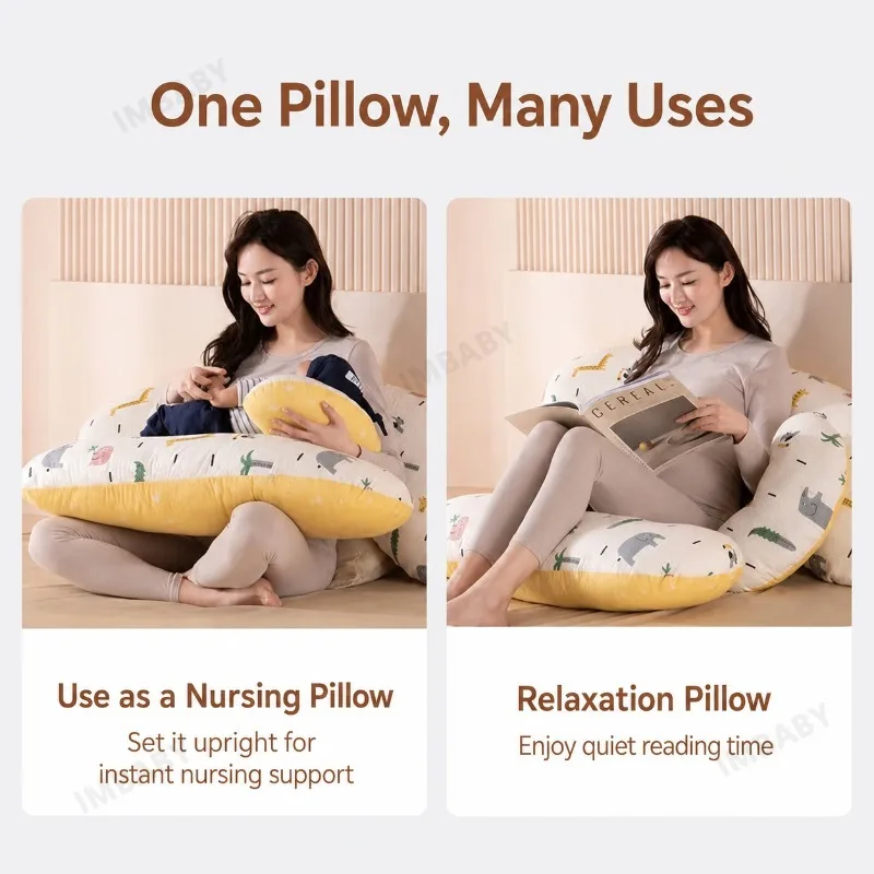 IMBABY Almohada de Maternidad en Forma de U, Almohada de Lactancia Multifuncional con Soporte Corporal Completo y Funda de Algodón Extraíble