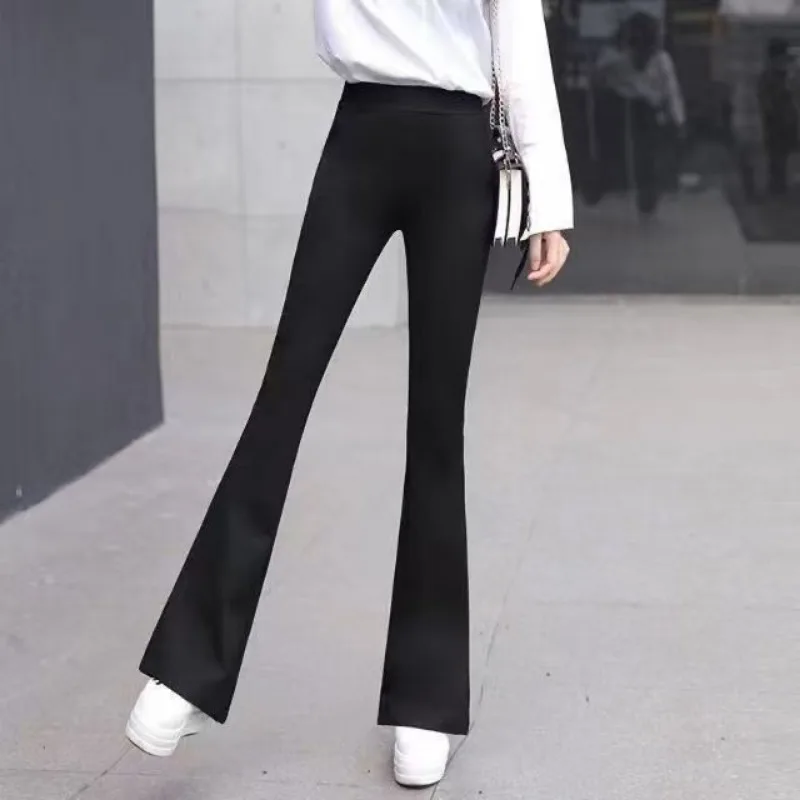 

Женские брюки-клеш, облегающие эластичные свободные брюки на весну и лето, универсальные повседневные брюки, облегающие черные длинные брюки