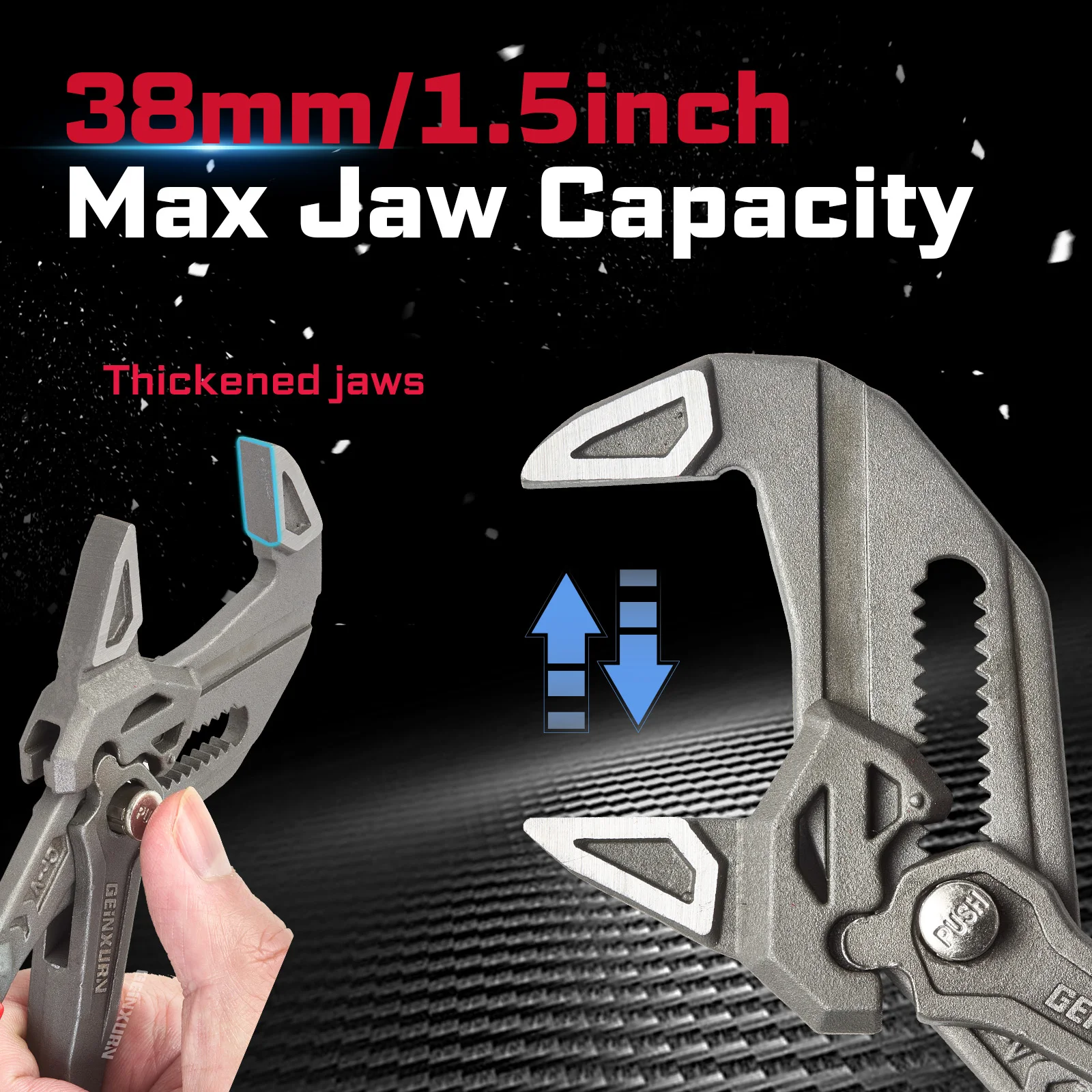 Geinxurn Heavy Duty 7-Inch Water Pump Pliers w/ Quick Button, 15-Position, 1.5" Capacity, CR-V Steel Parallel Jaws image 5