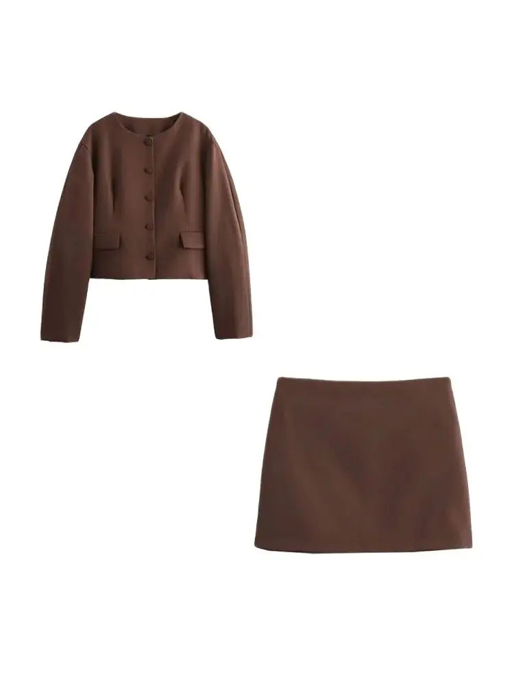 

GELITAYIN Women's Fashion Two-Piece Set With Front Button Jacket Coat And High Waist Side Zipper Mini Skirt Female Clothing